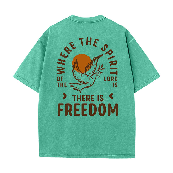 Christianartworkshop Spirit of the Lord and Freedom Unisex Washed T-Shirt - Green - 5XL - image 0