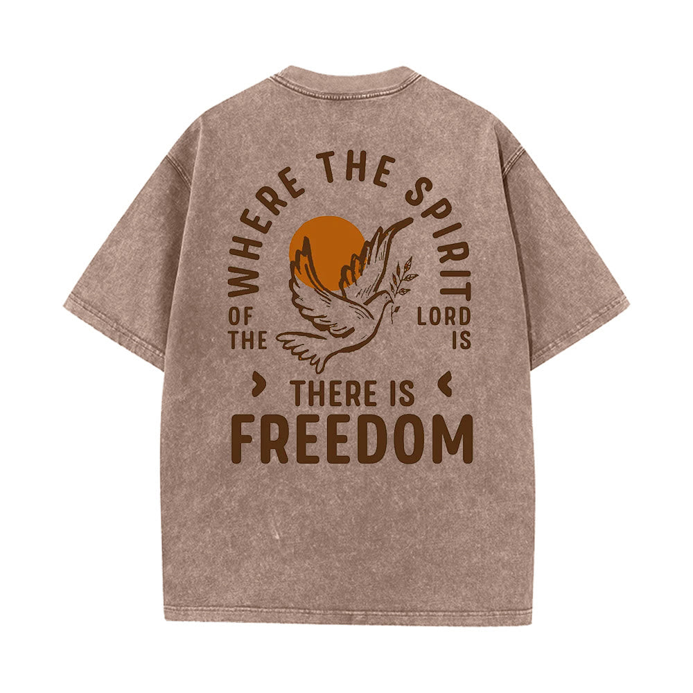Christianartworkshop Spirit of the Lord and Freedom Unisex Washed T-Shirt - Coffee - 5XL - image 14