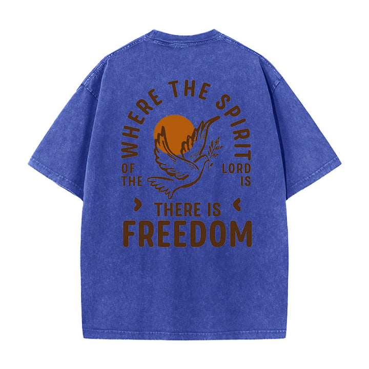 Christianartworkshop Spirit of the Lord and Freedom Unisex Washed T-Shirt - Blue - 5XL - image 4