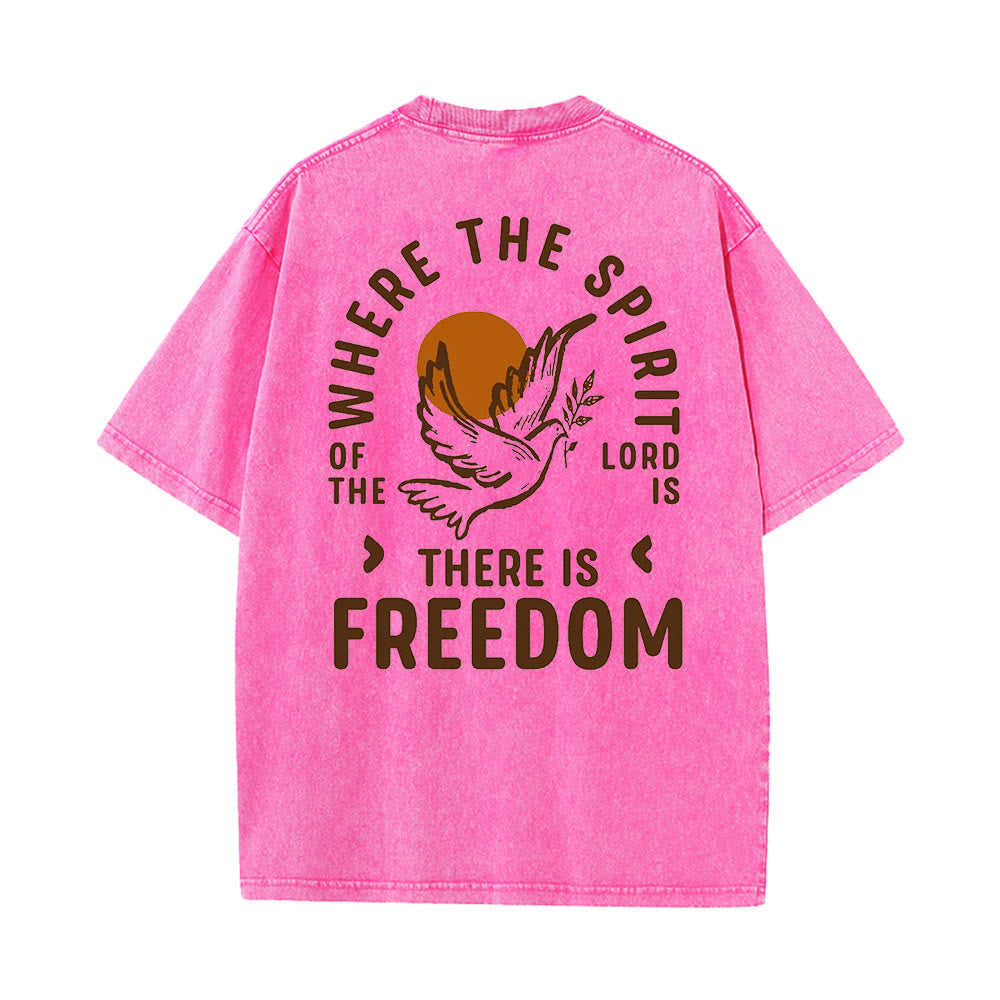 Christianartworkshop Spirit of the Lord and Freedom Unisex Washed T-Shirt - Pink - 5XL - image 10