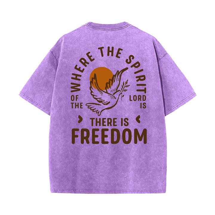 Christianartworkshop Spirit of the Lord and Freedom Unisex Washed T-Shirt - Purple - 5XL - image 12