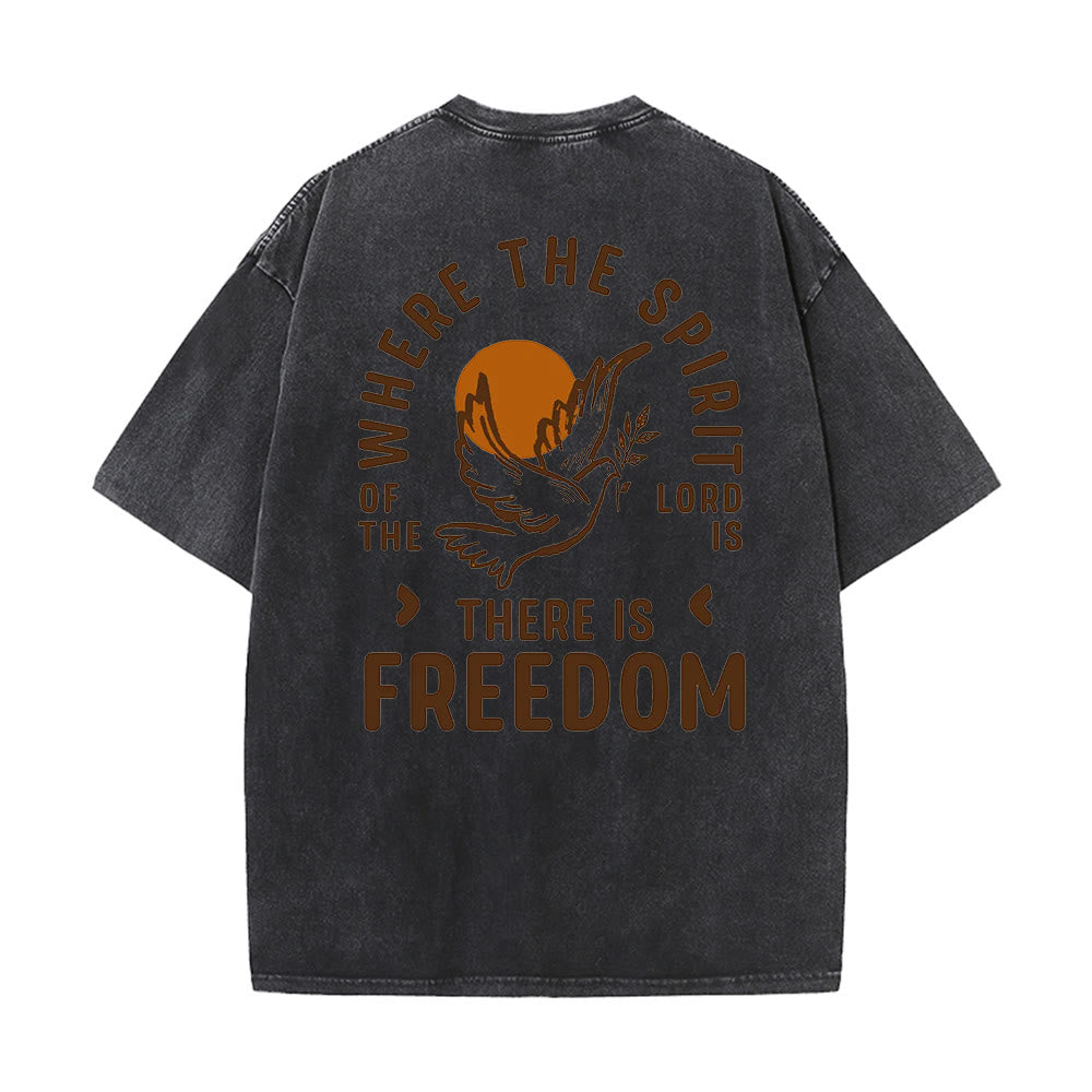 Christianartworkshop Spirit of the Lord and Freedom Unisex Washed T-Shirt - Black - 5XL - image 16