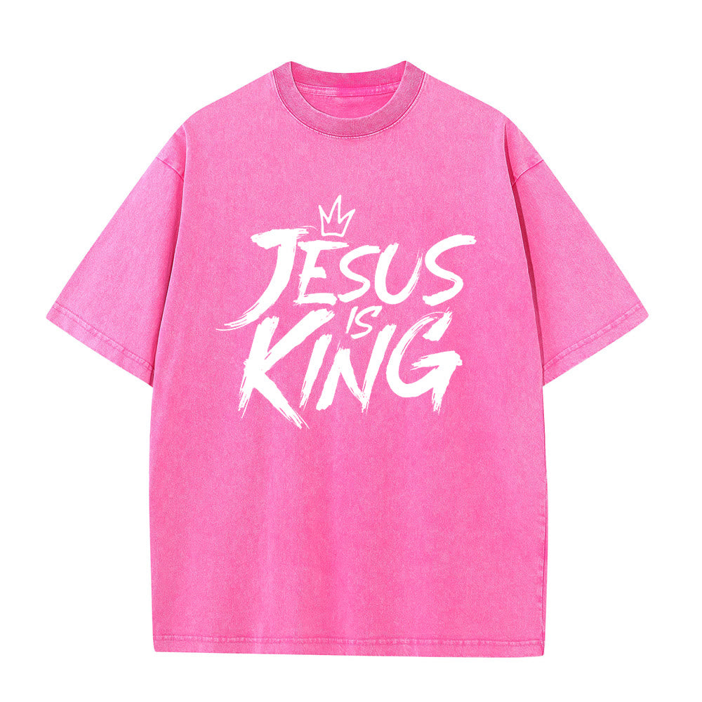 Christianartworkshop Jesus Is King Unisex Washed T-Shirt - Pink - 5XL - image 4