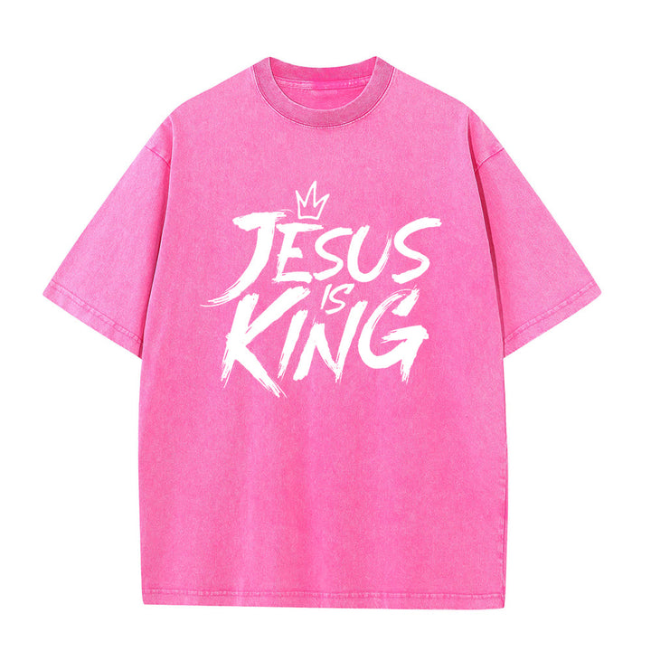 Christianartworkshop Jesus Is King Unisex Washed T-Shirt - Pink - 5XL - image 4