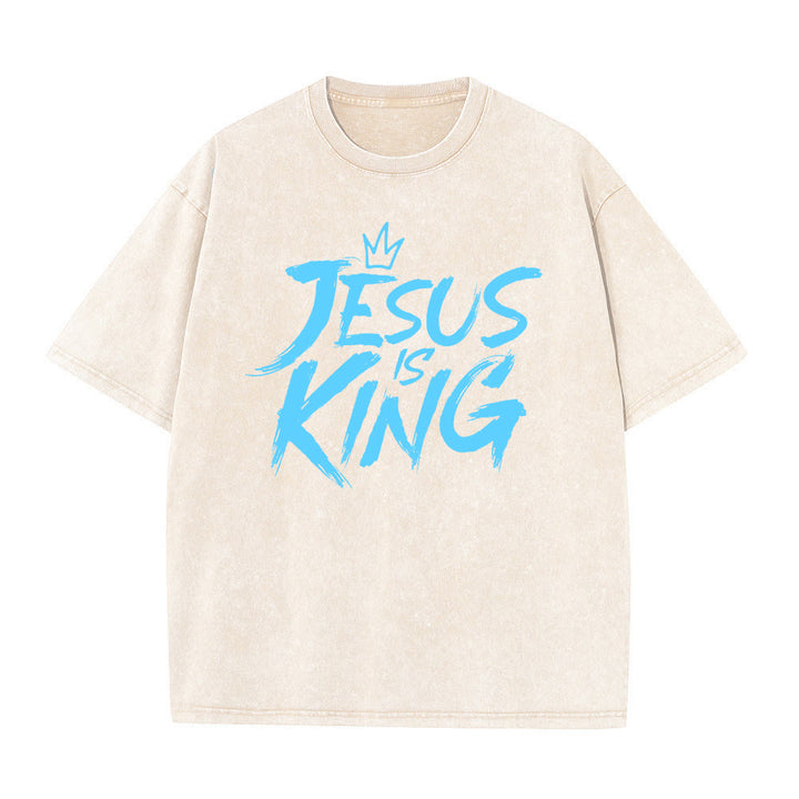Christianartworkshop Jesus Is King Unisex Washed T-Shirt - Apricot - 5XL - image 3