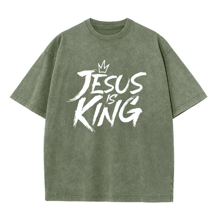 Christianartworkshop Jesus Is King Unisex Washed T-Shirt - Army Green - 5XL - image 5