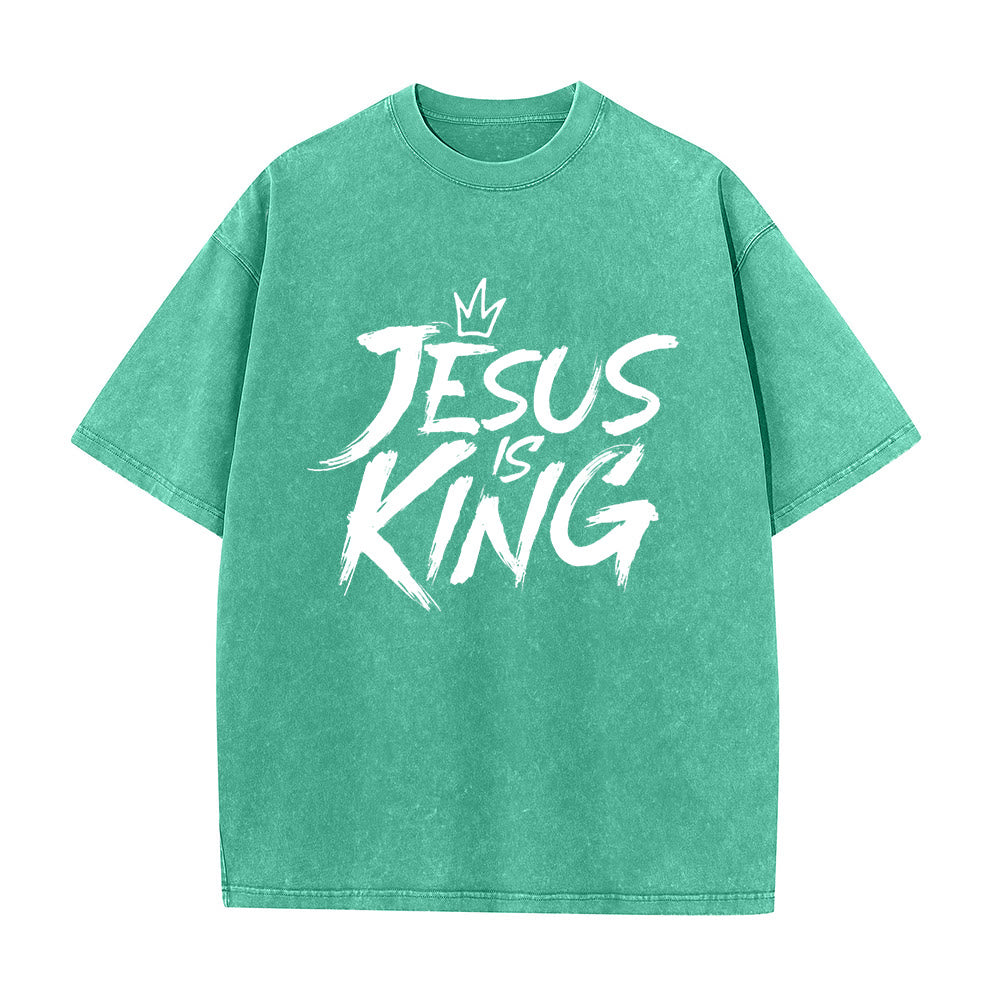 Christianartworkshop Jesus Is King Unisex Washed T-Shirt - Green - 5XL - image 7