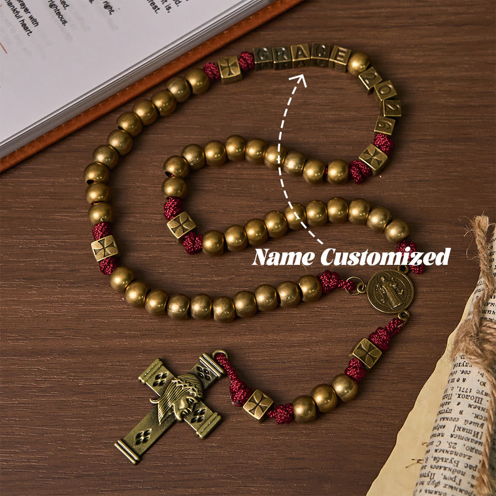 Christianartworkshop Grace & Year Bronze Red St. Benedict Rosary: 2026 Commemorative Beads with Custom Initials - Name Customized(All in capitals) - image 6