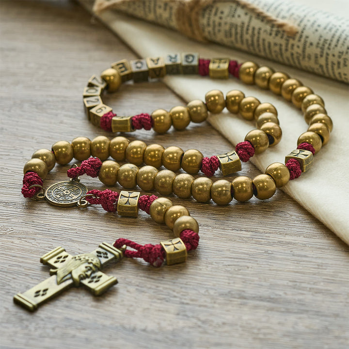Christianartworkshop Grace & Year Bronze Red St. Benedict Rosary: 2026 Commemorative Beads with Custom Initials - image 3