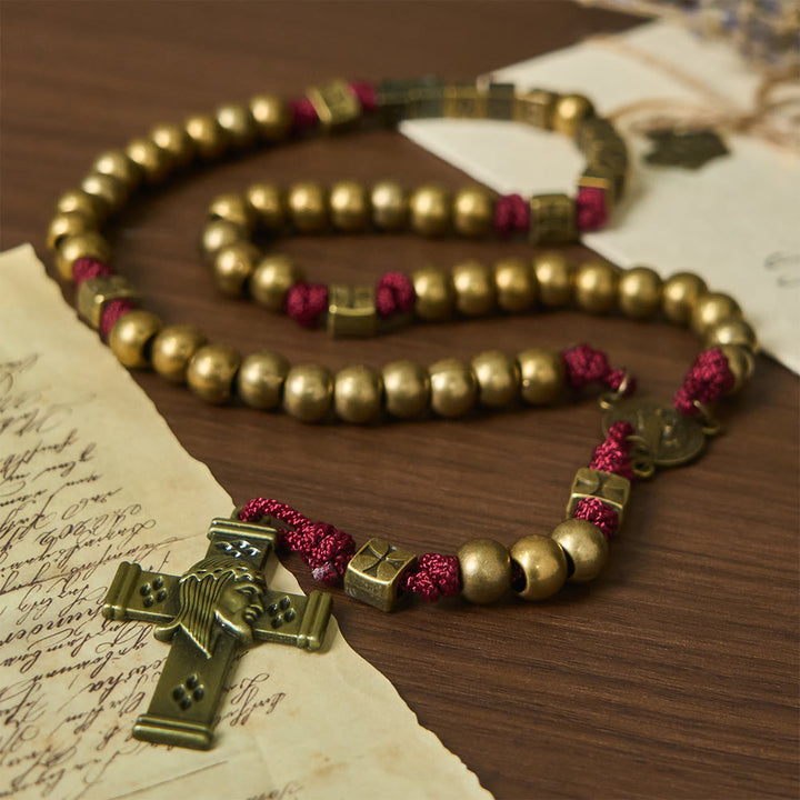 Christianartworkshop Grace & Year Bronze Red St. Benedict Rosary: 2026 Commemorative Beads with Custom Initials - image 5