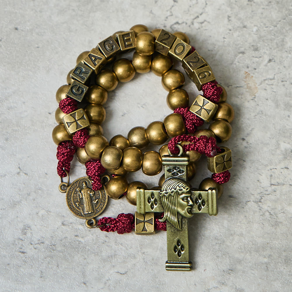 Christianartworkshop Grace & Year Bronze Red St. Benedict Rosary: 2026 Commemorative Beads with Custom Initials - image 6