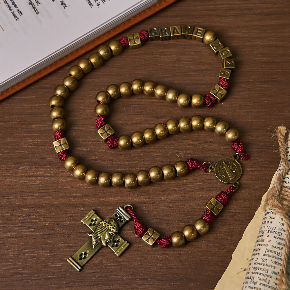 Christianartworkshop Grace & Year Bronze Red St. Benedict Rosary: 2026 Commemorative Beads with Custom Initials - image 8