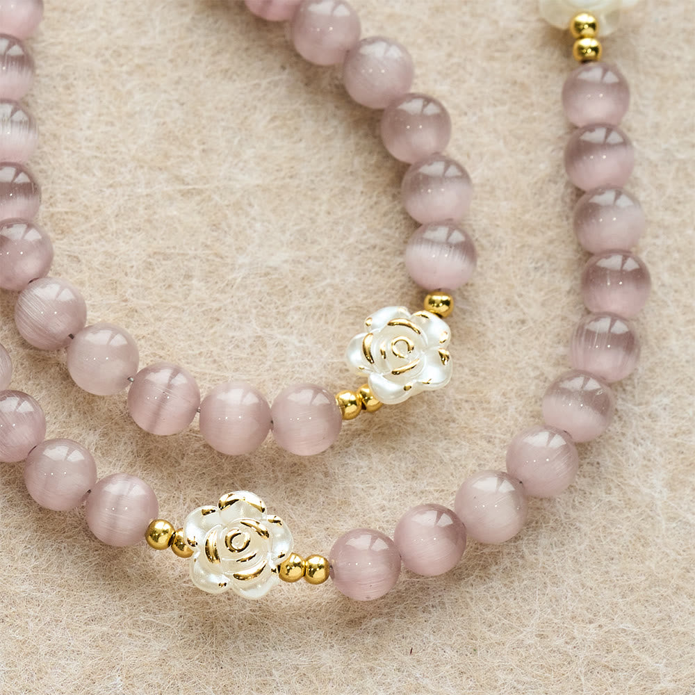 Christianartworkshop Soft Pink Cat's Eye Rosary with White Rose Beads and Holy Mother Emblem - image 16