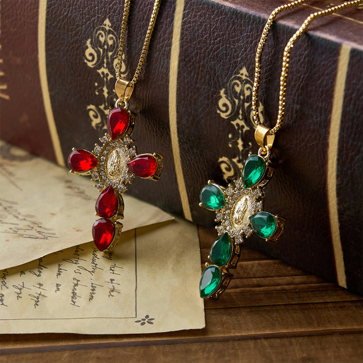 Christianartworkshop Luminous Our Lady Cross with Zircon Necklace: Warm Comfort for Faithful Hearts - image 2