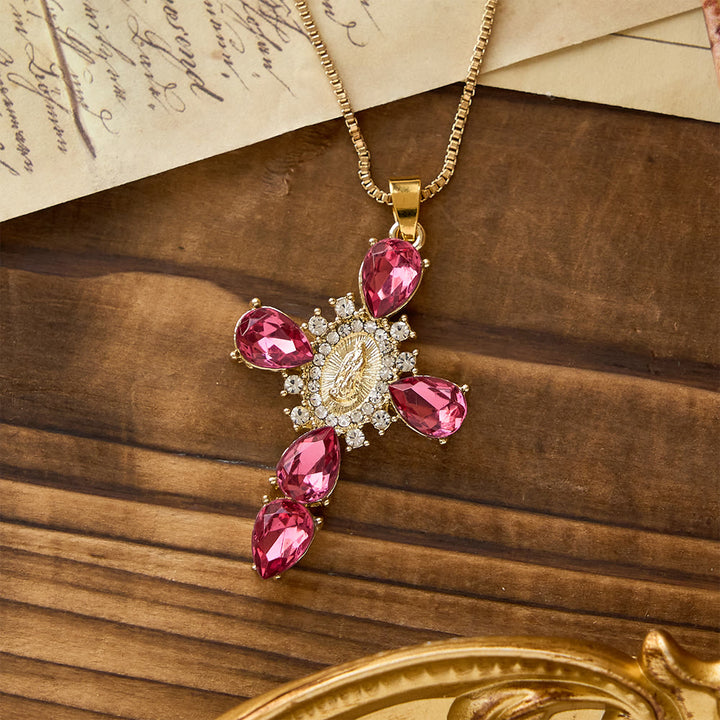 Christianartworkshop Luminous Our Lady Cross with Zircon Necklace: Warm Comfort for Faithful Hearts - Rose - image 5