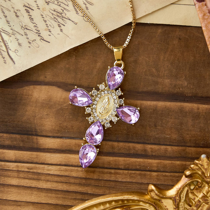 Christianartworkshop Luminous Our Lady Cross with Zircon Necklace: Warm Comfort for Faithful Hearts - Purple - image 4