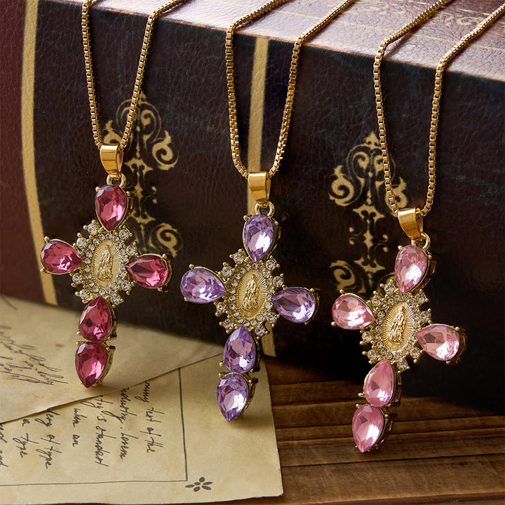 Christianartworkshop Luminous Our Lady Cross with Zircon Necklace: Warm Comfort for Faithful Hearts - image 0