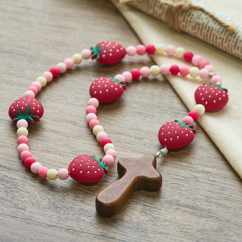 Christianartworkshop Strawberry Sweet Kids Rosary: Soft Berries & Pink White Beads for Young Believers - image 5