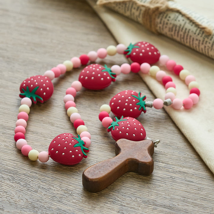 Christianartworkshop Strawberry Sweet Kids Rosary: Soft Berries & Pink White Beads for Young Believers - image 6