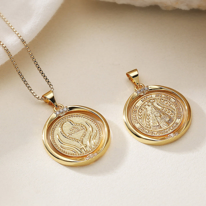 Christianartworkshop Rotating Our Lady of Aparecida Necklace: Dual-Tone Grace for Daily Wear - Golden - image 3