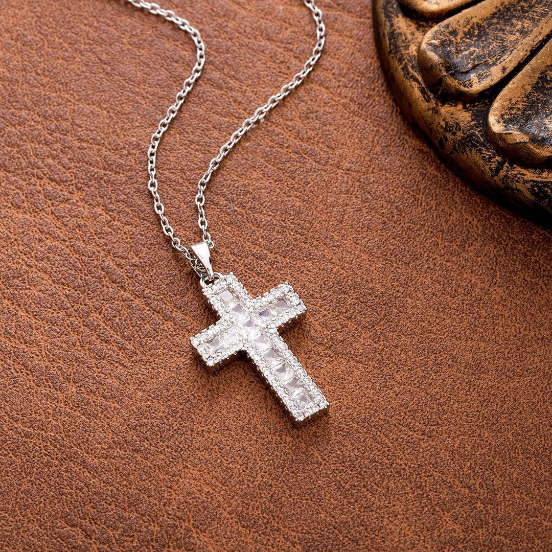 Christianartworkshop Sparkling Zircon Cross Pendant Necklace: Radiant Faith for Daily Wear - Silver - image 2