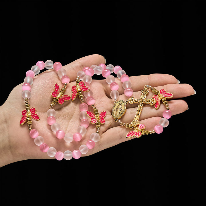 Christianartworkshop Purple Cat's Eye & Matte Glass Butterfly Blessed Rosary: Embody Sacred Love and Grace - image 3