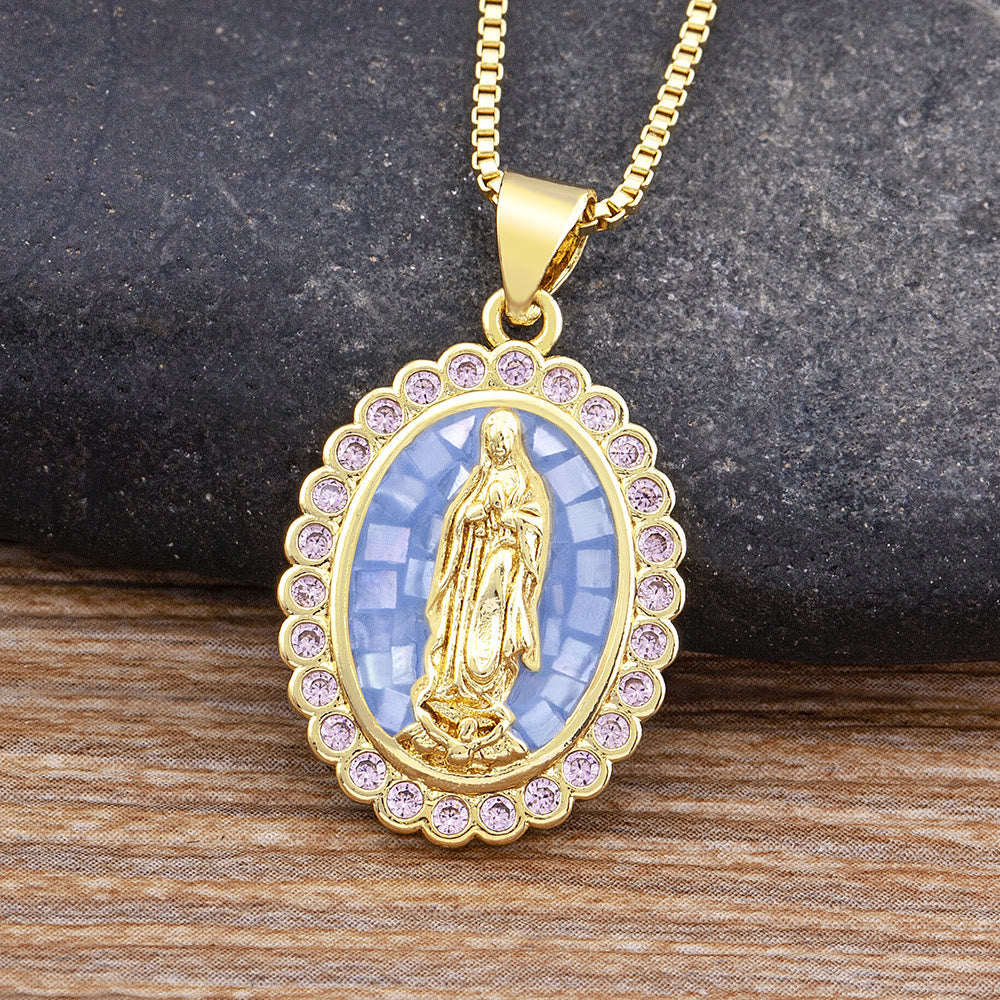 Christianartworkshop Soft-Hued Our Lady Necklace: Soothing Grace for Busy Days - Blue - image 3