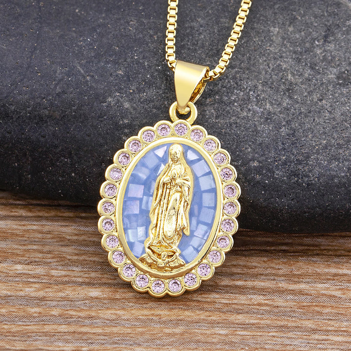 Christianartworkshop Soft-Hued Our Lady Necklace: Soothing Grace for Busy Days - Blue - image 3