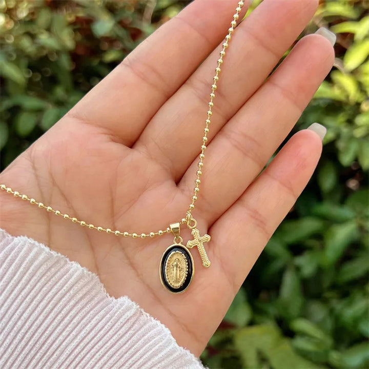 Christianartworkshop Dual-Faith Our Lady & Cross Necklace: Steady Companion for Daily Belief - Black - image 8