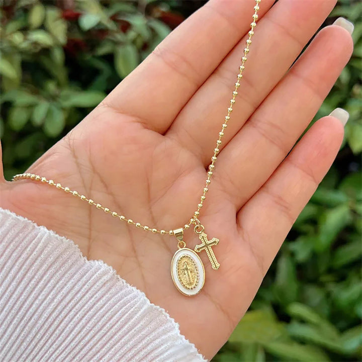 Christianartworkshop Dual-Faith Our Lady & Cross Necklace: Steady Companion for Daily Belief - White - image 2