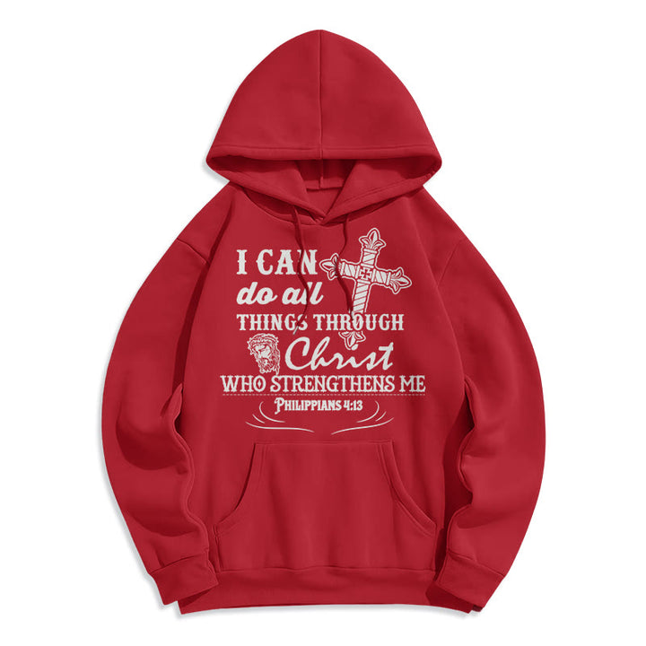 Christianartworkshop Quotation Style I Can Do All Things Fleece Lined Polyester Hoodie - Red - 2XL - image 21