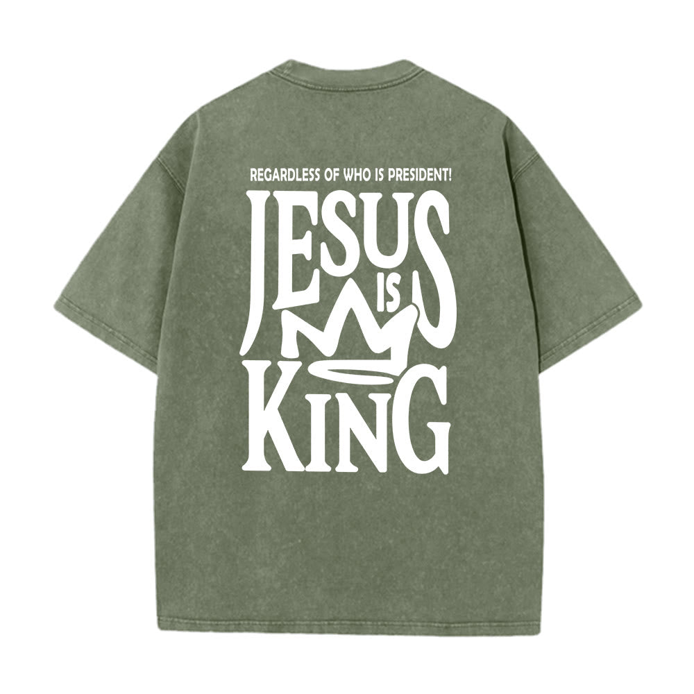 Christianartworkshop Jesus is King Statement Unisex Washed T-Shirt - Army Green - 5XL - image 14