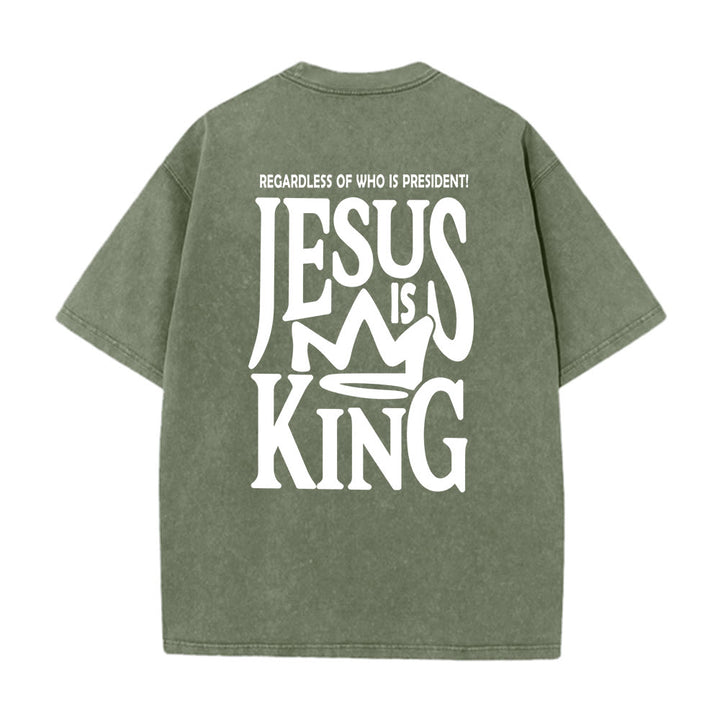 Christianartworkshop Jesus is King Statement Unisex Washed T-Shirt - Army Green - 5XL - image 14