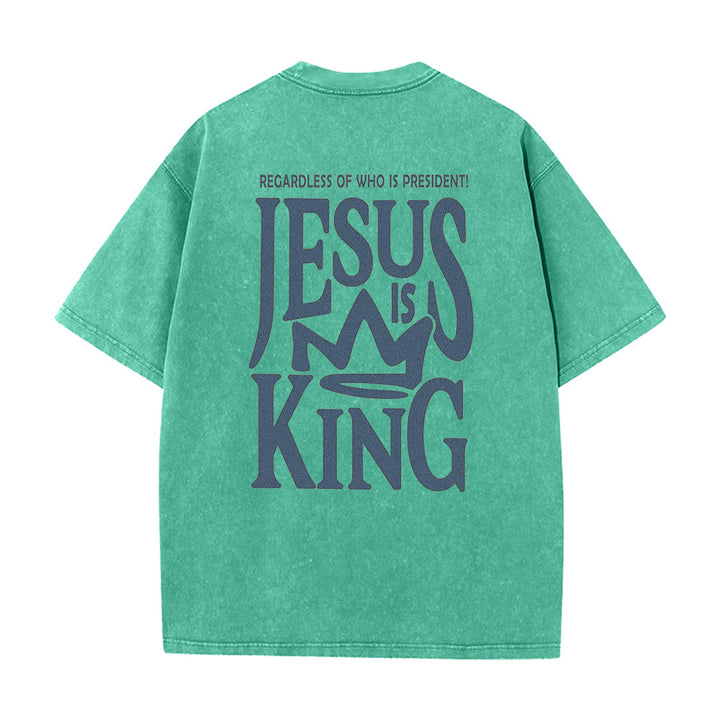 Christianartworkshop Jesus is King Statement Unisex Washed T-Shirt - Green - 5XL - image 12