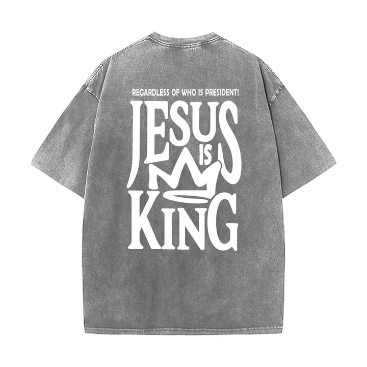 Christianartworkshop Jesus is King Statement Unisex Washed T-Shirt - Grey - 5XL - image 10