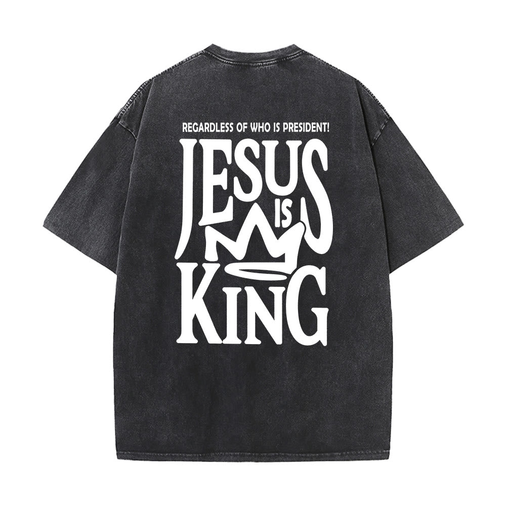 Christianartworkshop Jesus is King Statement Unisex Washed T-Shirt - Black - 5XL - image 6