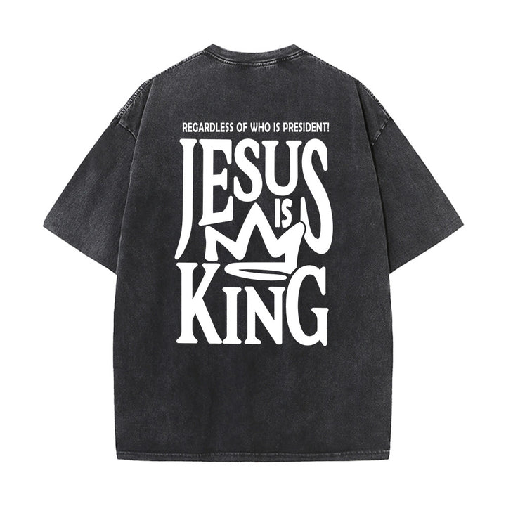 Christianartworkshop Jesus is King Statement Unisex Washed T-Shirt - Black - 5XL - image 6