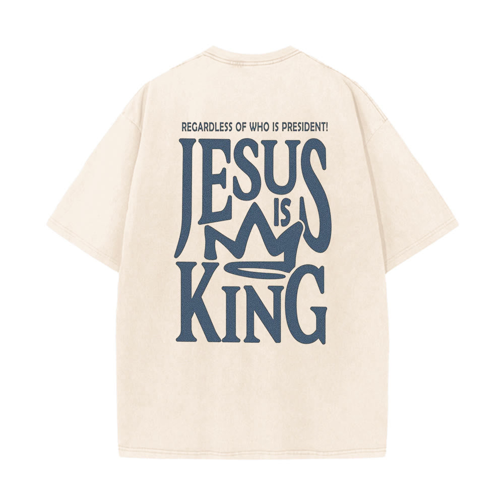 Christianartworkshop Jesus is King Statement Unisex Washed T-Shirt - Apricot - 5XL - image 2