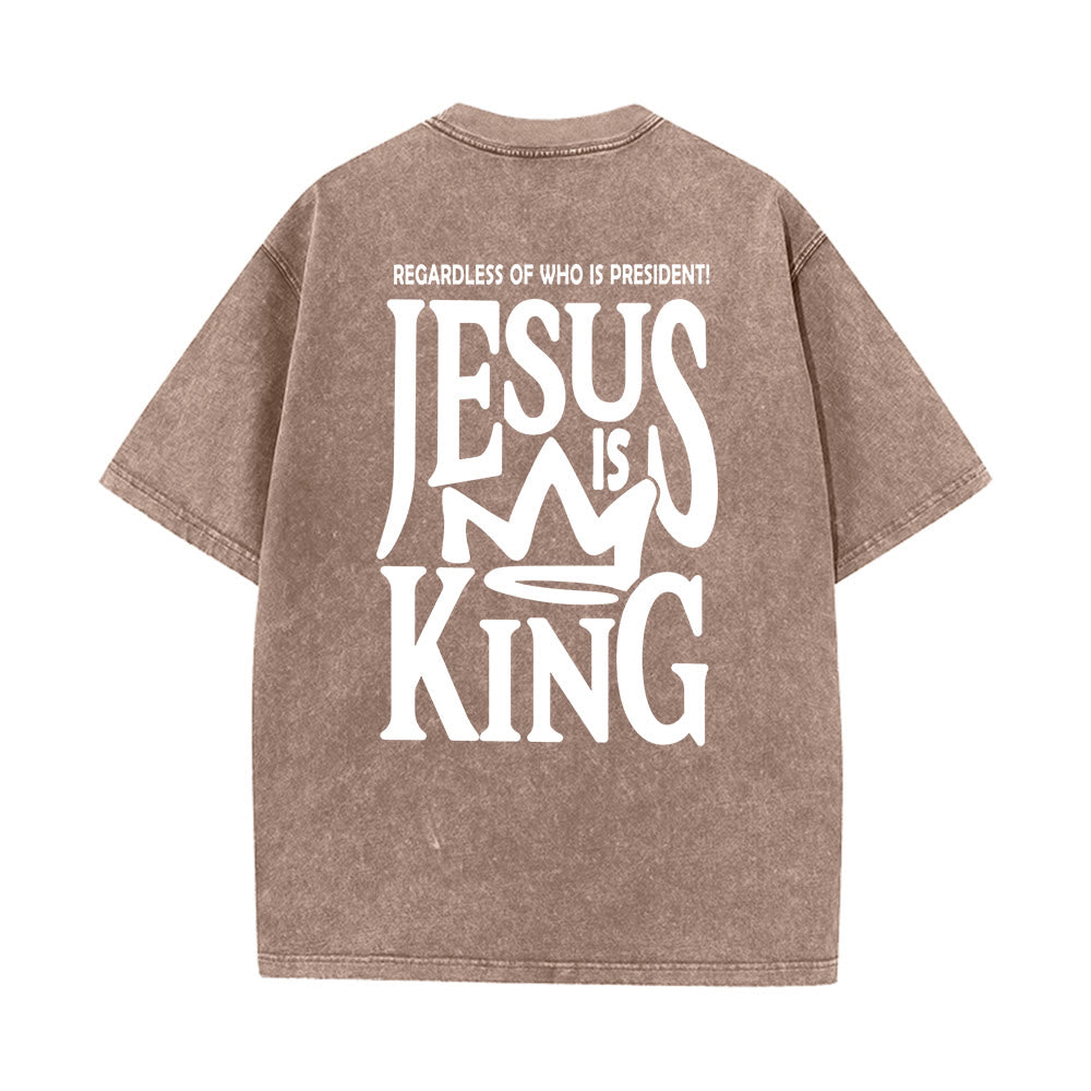 Christianartworkshop Jesus is King Statement Unisex Washed T-Shirt - Coffee - 5XL - image 16