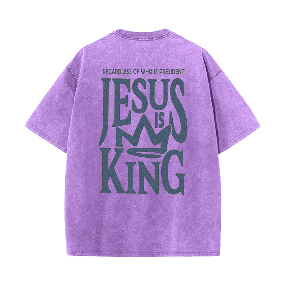 Christianartworkshop Jesus is King Statement Unisex Washed T-Shirt - Purple - 5XL - image 8