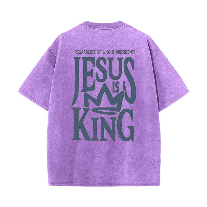Christianartworkshop Jesus is King Statement Unisex Washed T-Shirt - Purple - 5XL - image 8