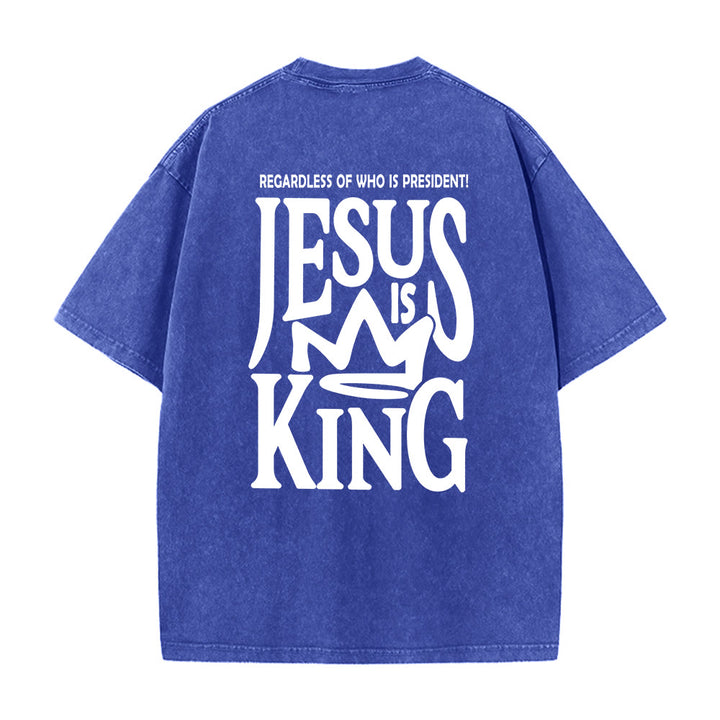 Christianartworkshop Jesus is King Statement Unisex Washed T-Shirt - Blue - 5XL - image 0