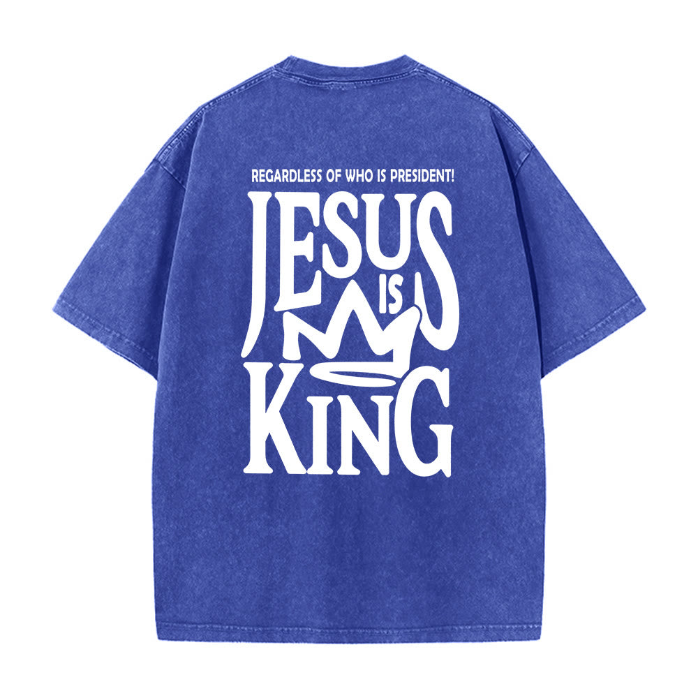 Christianartworkshop Jesus is King Statement Unisex Washed T-Shirt - Blue - 5XL - image 0