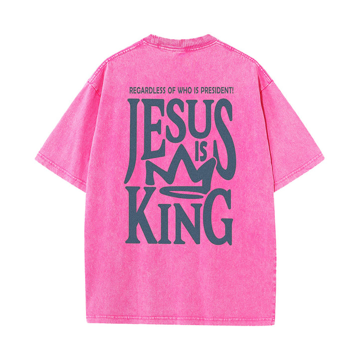 Christianartworkshop Jesus is King Statement Unisex Washed T-Shirt - Pink - 5XL - image 4