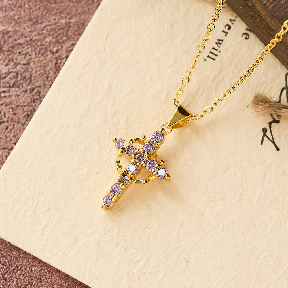 Christianartworkshop Faith - Symbol Cross Necklace with Monthly Birthstone Accents - February - image 7