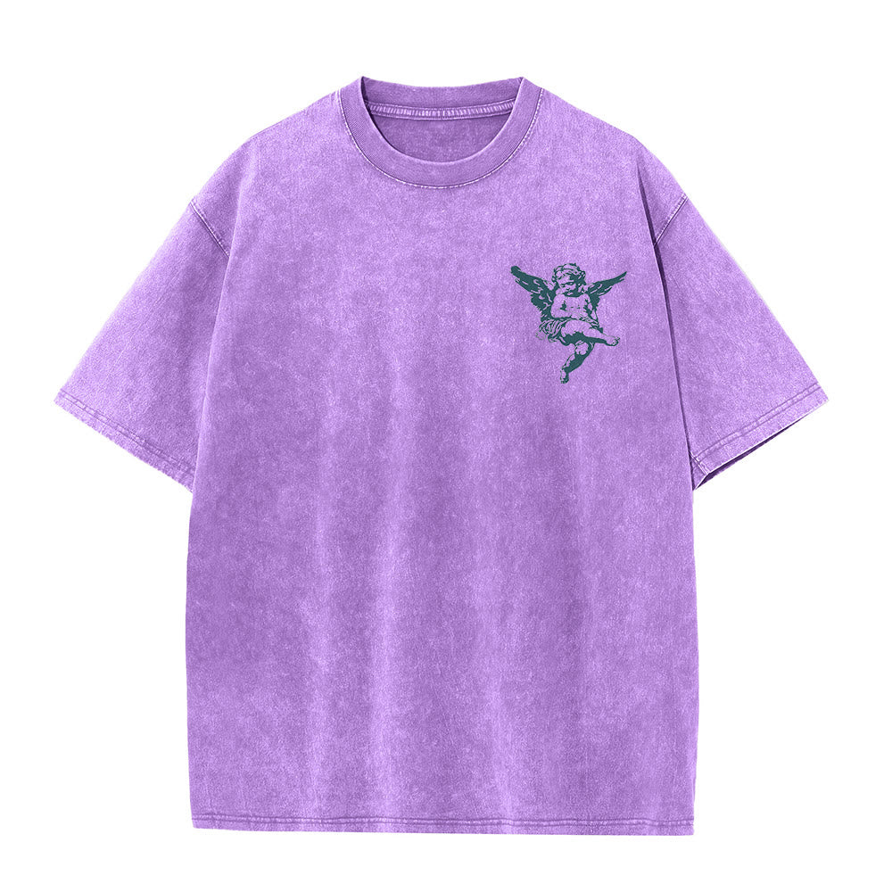 Christianartworkshop Inspired Blessed T-Shirt with Cherub Design Unisex Washed T-Shirt - image 15