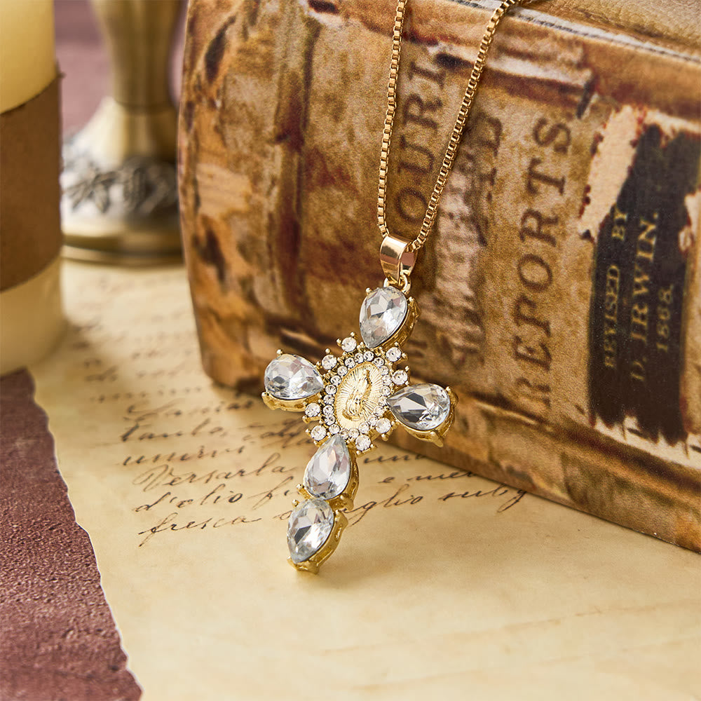 Christianartworkshop Diamond Virgin Mary Cross Necklace - White - image 0