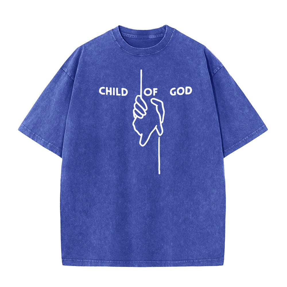 Christianartworkshop Artistic Child of God Unisex Washed T-Shirt: Hand - Cross Design and Eternal Faith - Blue - 5XL - image 4