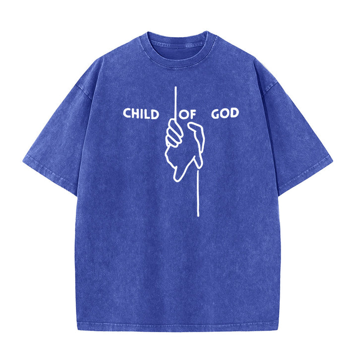 Christianartworkshop Artistic Child of God Unisex Washed T-Shirt: Hand - Cross Design and Eternal Faith - Blue - 5XL - image 4