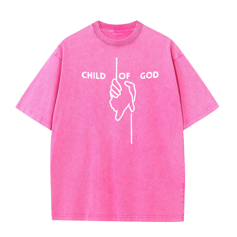 Christianartworkshop Artistic Child of God Unisex Washed T-Shirt: Hand - Cross Design and Eternal Faith - Pink - 5XL - image 9